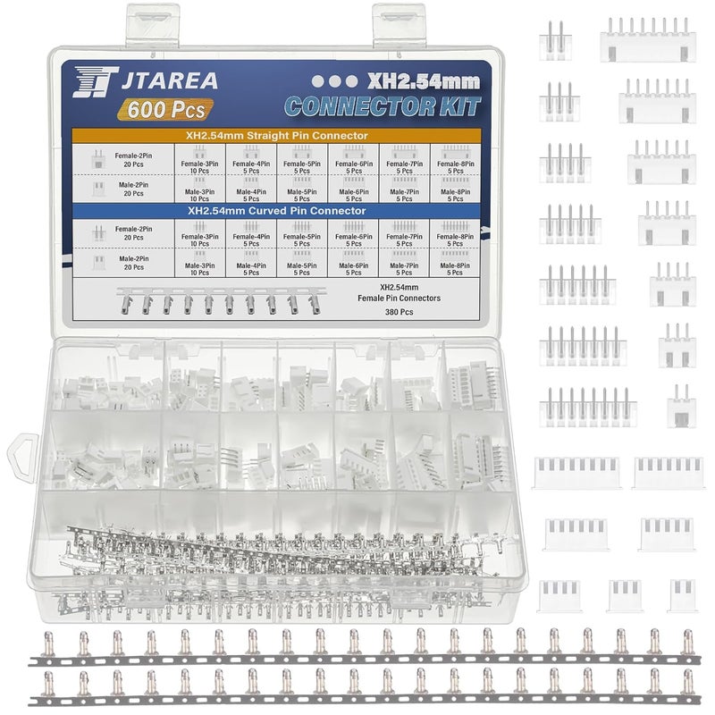 JTAREA 29Values 600PCS JST XH 2.54 MM Connector Kit 2.54MM 2Pin 3Pin 4Pin 5Pin 6Pin 7Pin 8Pin Female Male Housing Jst-xh Female Pin Connectors - Image 1